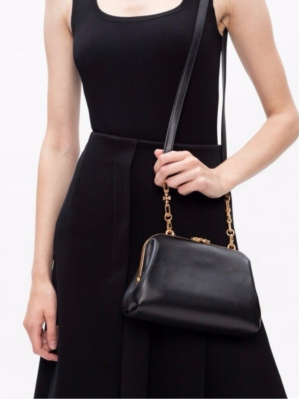 Tory Burch Black Leather Crossbody with Gold Hardware